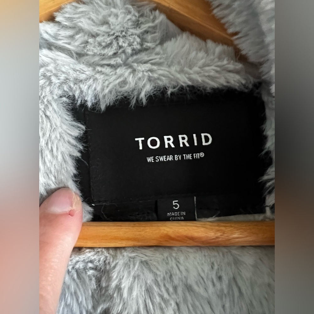 Torrid 5x Navy Hooded Sherpa Parka Coat with gray sherpa lining - Picture 8 of 16
